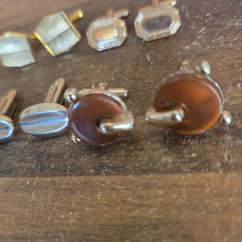 Assorted Cuff Links Lot of 4 Sets Gold Tone Silver Tone Oval Square Round Shapes